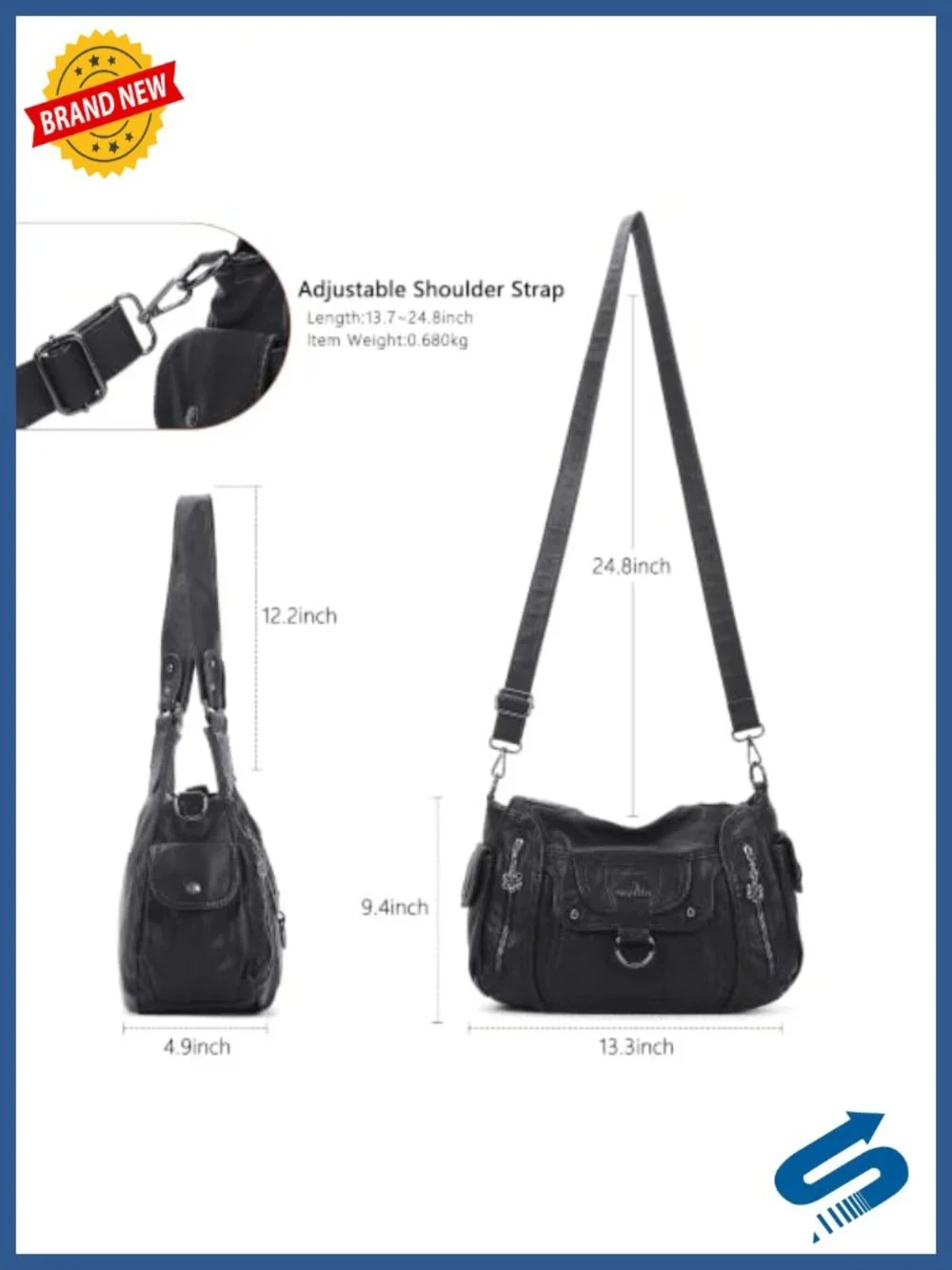 Vegan Leather Hobo Shoulder Bag with Adjustable Strap
